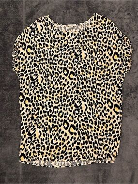 Umgee Leopard Print Short Sleeve Top in Black, Cream & Yellow